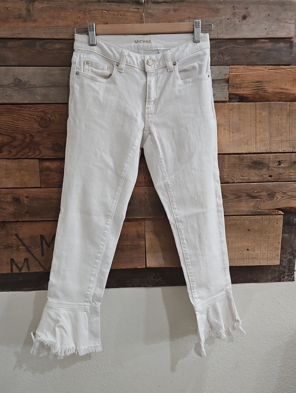 MICHAEL Michael Kors White Frayed Hem Cropped Skinny Jeans Size 00 Bin 15